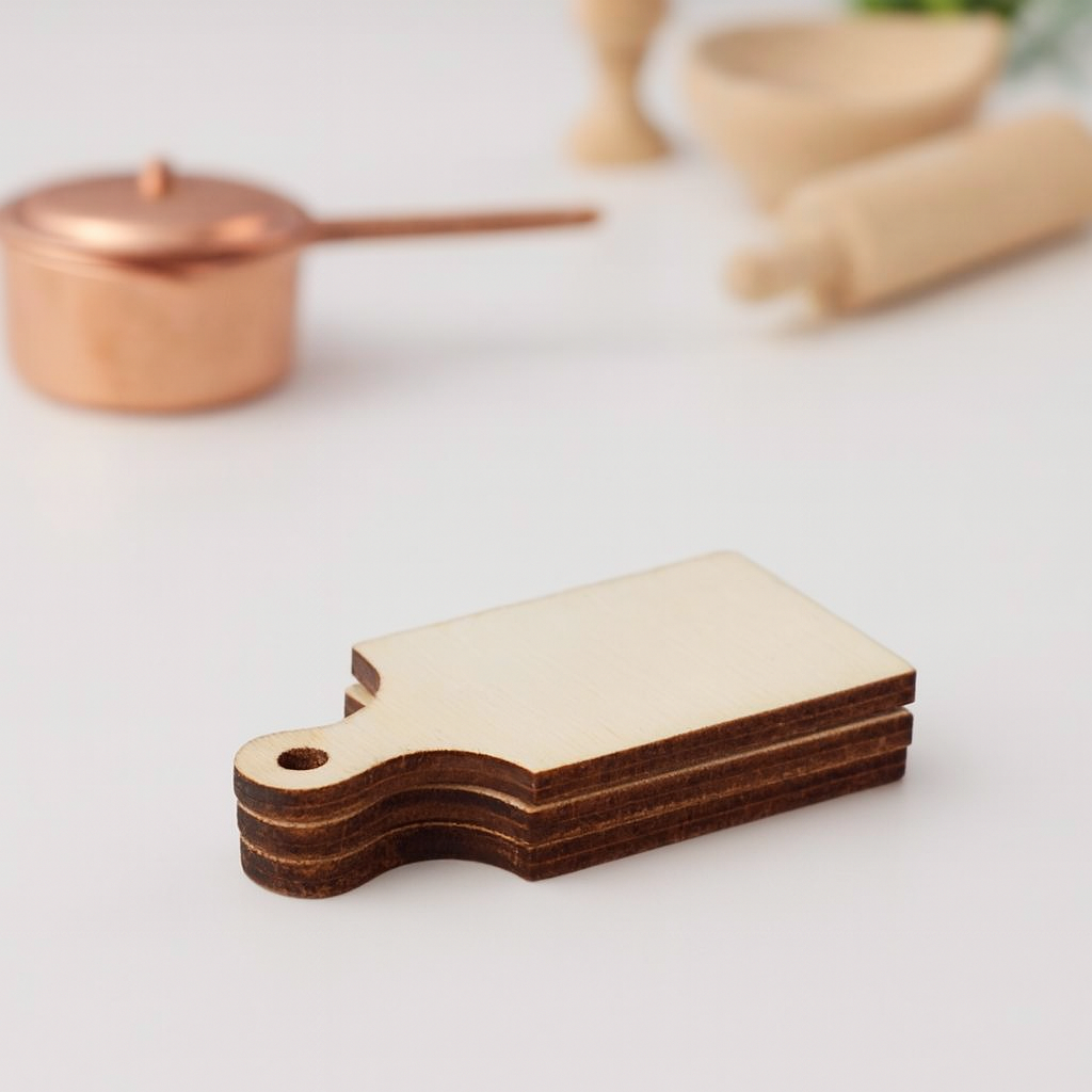 Miniatur Holzbrett 3er Set naturbelassen, 4x2 cm oder 5x2,8 cm – Wichtel Zubehör