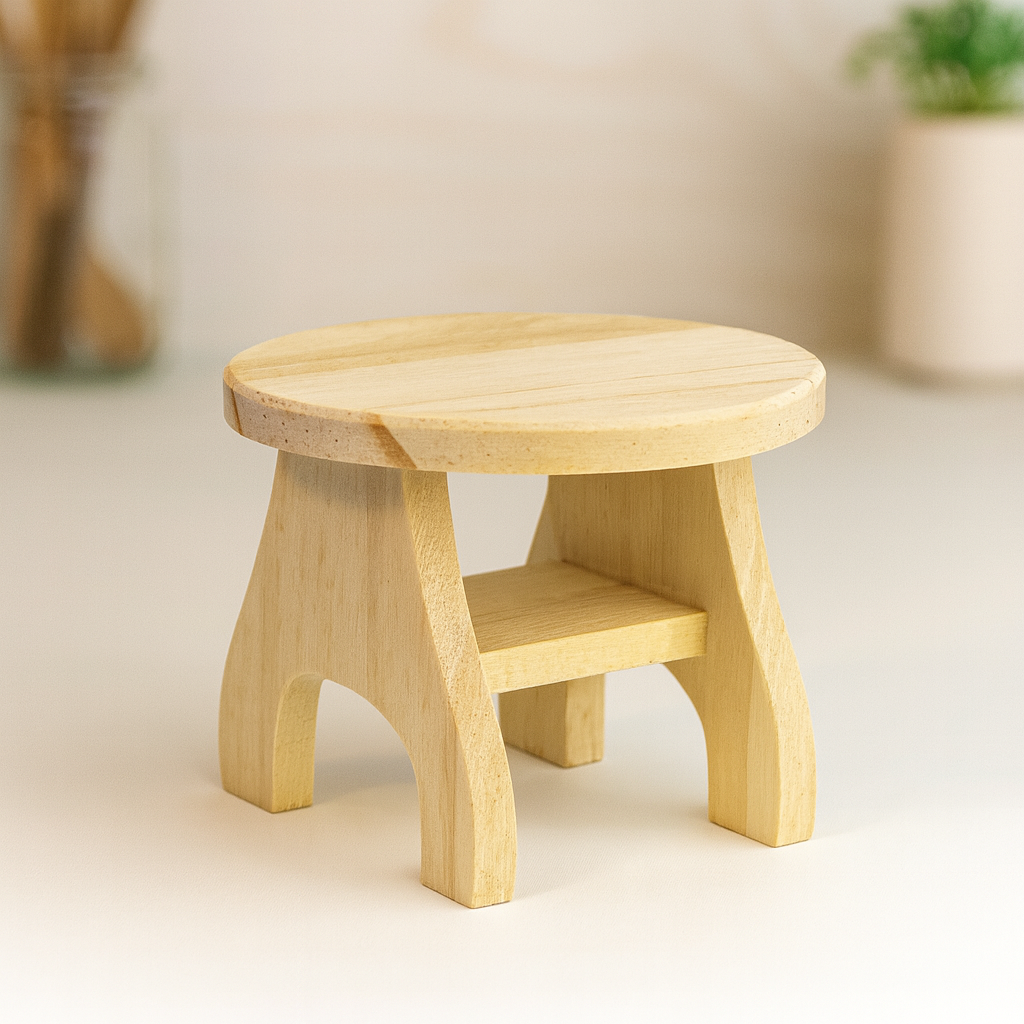 Miniatur Tisch rund aus Holz, ca. 7x6 cm – Zubehör für Wichtelwelt, Puppenhaus und Diorama