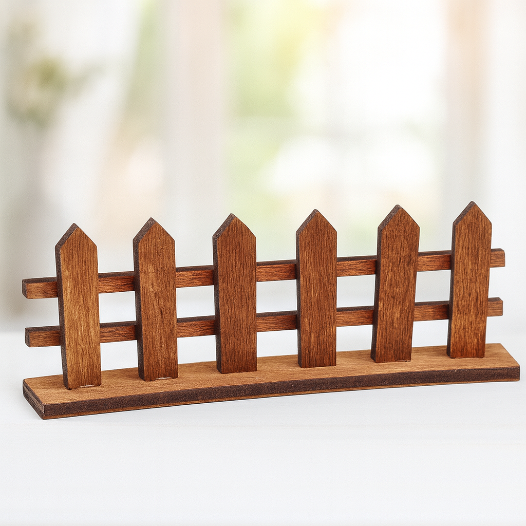 Miniatur Zaun braun aus Holz, 8,5x3cm – Wichtel Zubehör für Puppenhaus, Diorama und Modellbau