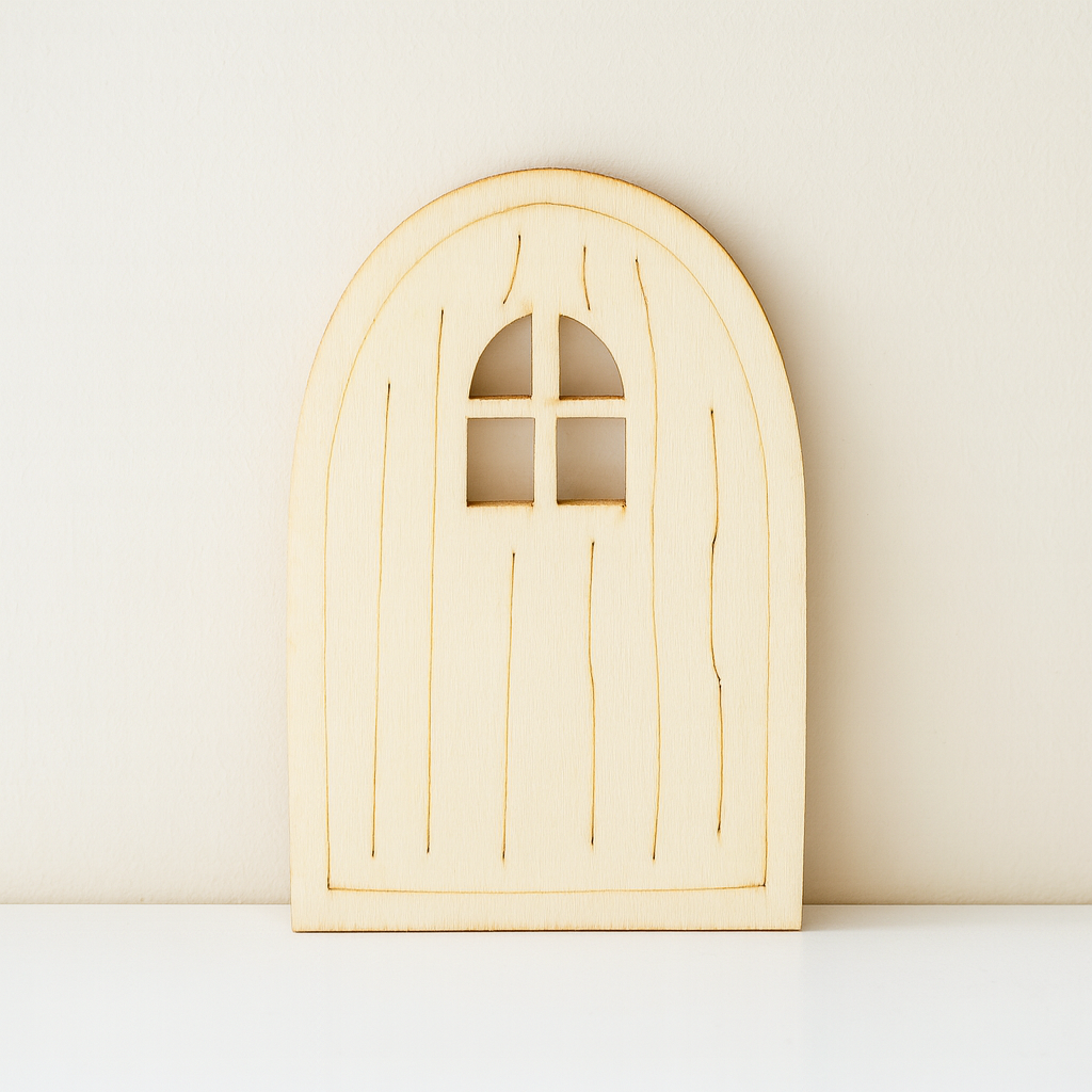 Miniatur Wichteltür aus Holz 6x9,5x0,3cm – Wichtel Zubehör für Puppenhaus, Diorama und Modellbau