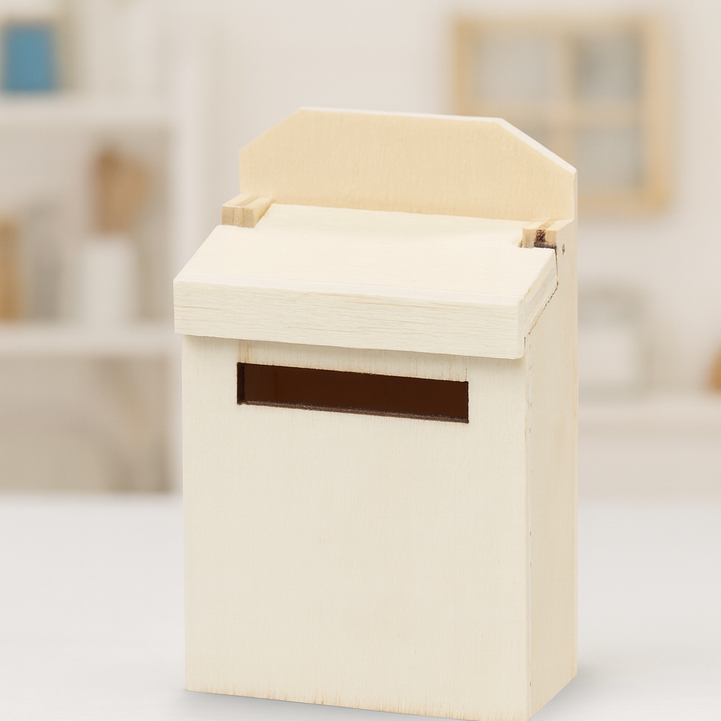 Miniatur Briefkasten aus Holz naturfarben 4,6x6,9x2,6cm – Wichtel Zubehör für Puppenhaus, Diorama und Modellbau
