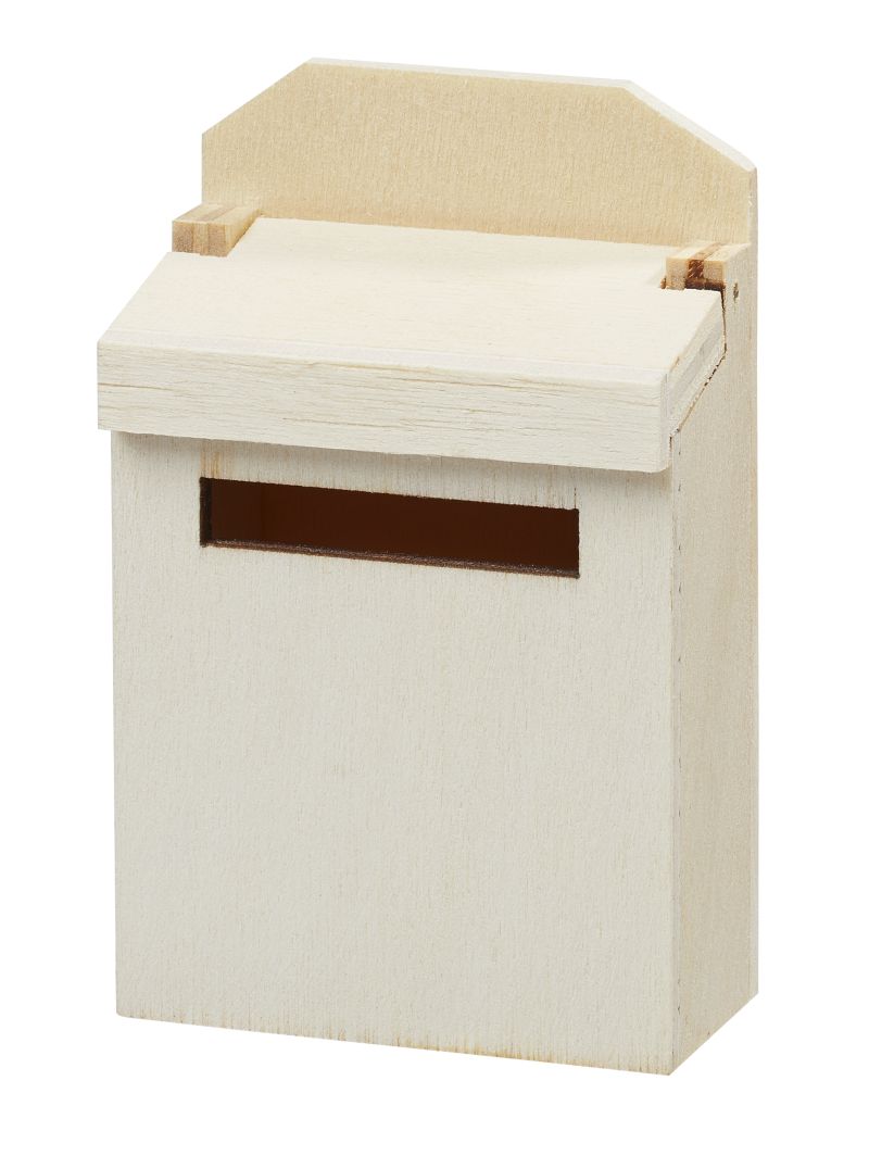 Miniatur Briefkasten aus Holz naturfarben 4,6x6,9x2,6cm – Wichtel Zubehör für Puppenhaus, Diorama und Modellbau