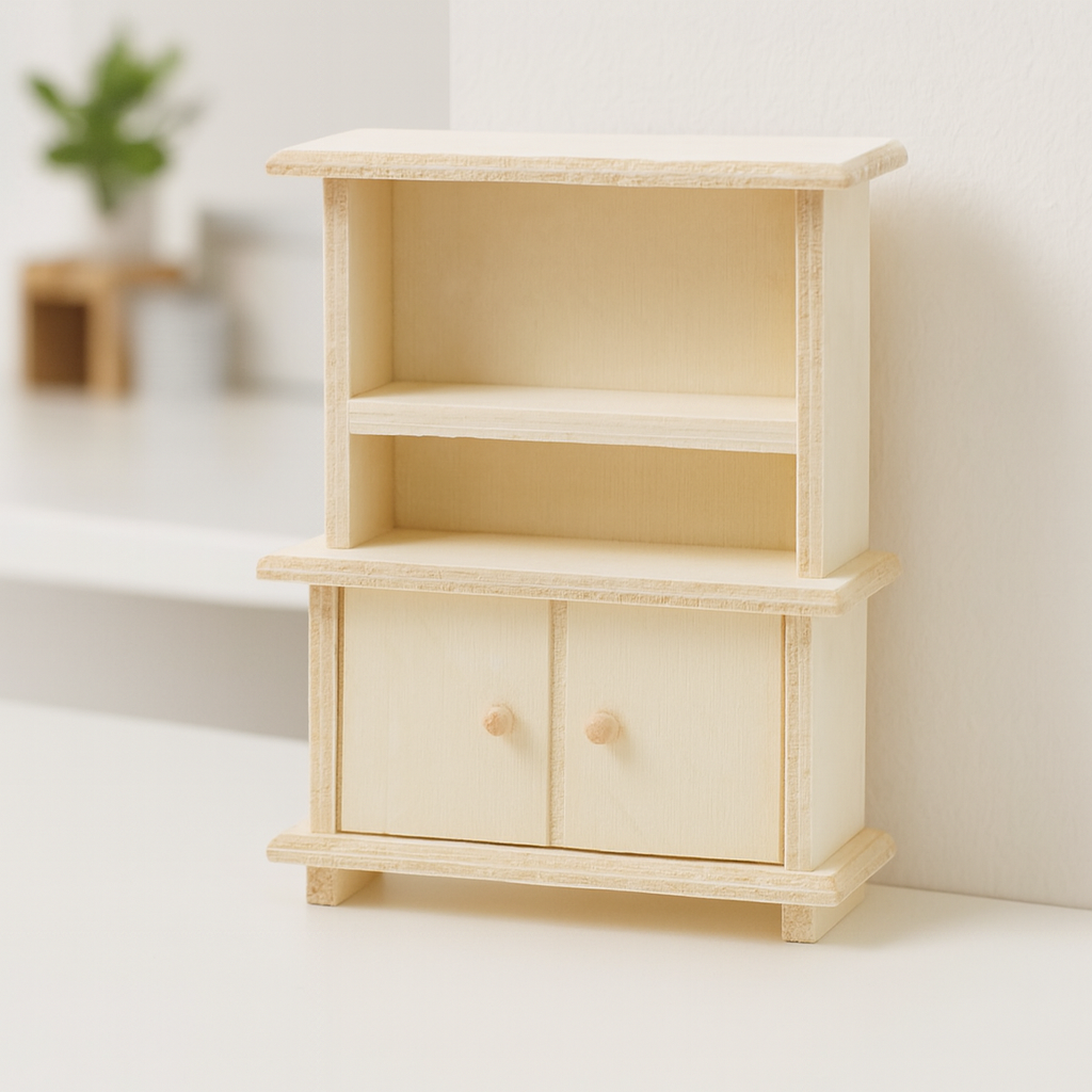 Miniatur Schrank aus Holz 8x3,1x10,1cm – Wichtel Zubehör für Puppenhaus, Diorama und Modellbau