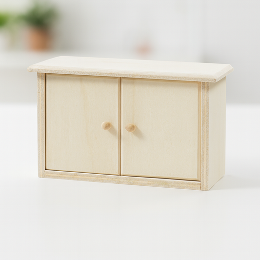 Miniatur Kommode aus Holz 8,5x3,5x5,6cm – Wichtel Zubehör für Puppenhaus, Diorama und Modellbau