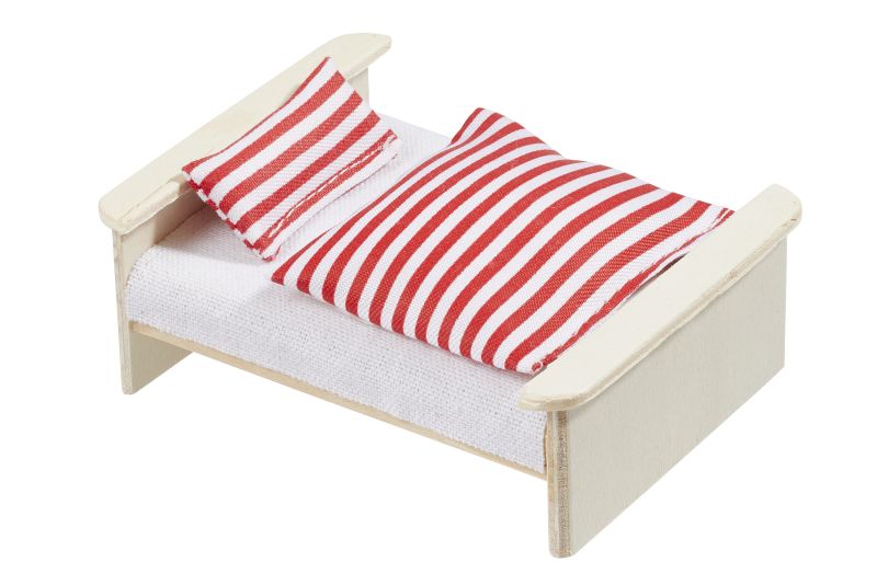 Miniatur Wichtel Zubehör Bettdecke 5,5x6cm & Kissen 4x2cm aus Stoff, rot-weiß gestreift